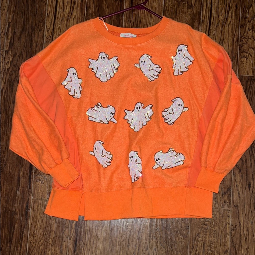 Peach Love California Orange Ghost Print Sweater